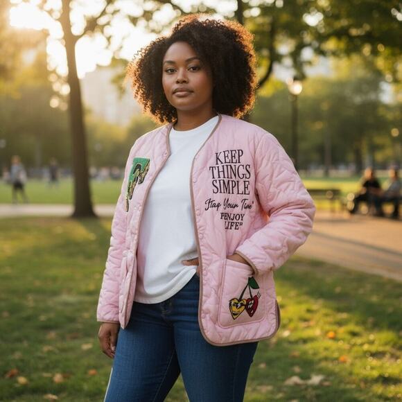 "Keep Things Simple" By First Row Denim Pink Quilted Jacket XL NWT - Picture 11 of 11